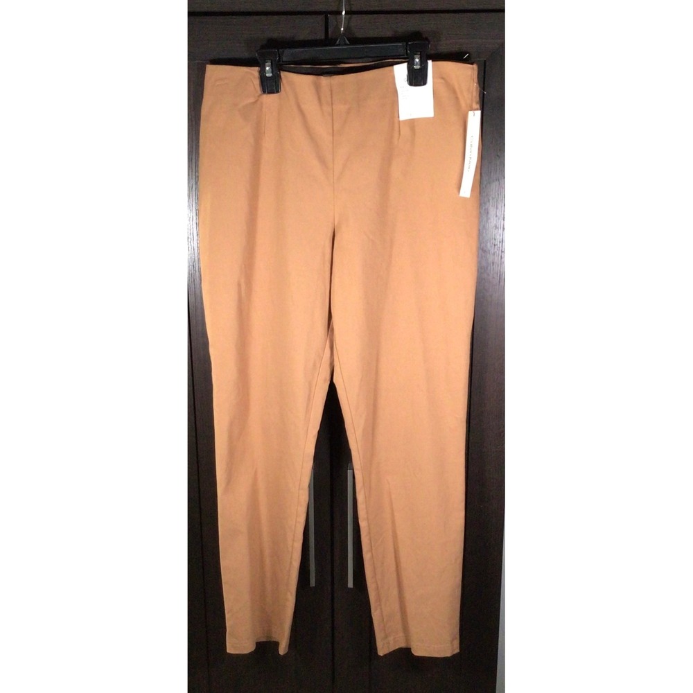 Calvin Klein Womens Stretch Ankle Pants Tan Camel Pull On Tapered Leg 14 NEW